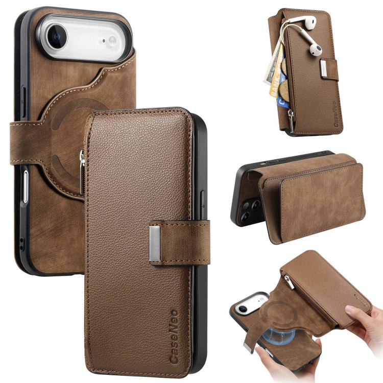 CaseNeo MagSafe RFID Anti-theft Zipper Wallet Retro Leather Phone Case, For iPhone 17e / 16e, For iPhone 17 Pro Max, For iPhone 17 Pro, For iPhone 17, For iPhone Air, For iPhone 16 Pro Max, For iPhone 16 Pro, For iPhone 16 Plus