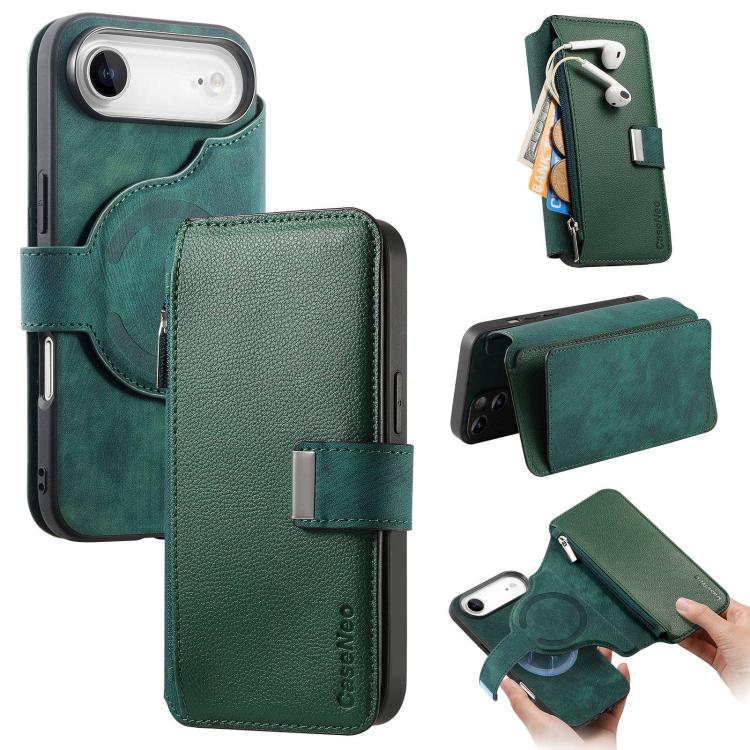 CaseNeo MagSafe RFID Anti-theft Zipper Wallet Retro Leather Phone Case, For iPhone 17e / 16e, For iPhone 17 Pro Max, For iPhone 17 Pro, For iPhone 17, For iPhone Air, For iPhone 16 Pro Max, For iPhone 16 Pro, For iPhone 16 Plus