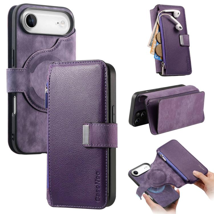CaseNeo MagSafe RFID Anti-theft Zipper Wallet Retro Leather Phone Case, For iPhone 17e / 16e, For iPhone 17 Pro Max, For iPhone 17 Pro, For iPhone 17, For iPhone Air, For iPhone 16 Pro Max, For iPhone 16 Pro, For iPhone 16 Plus