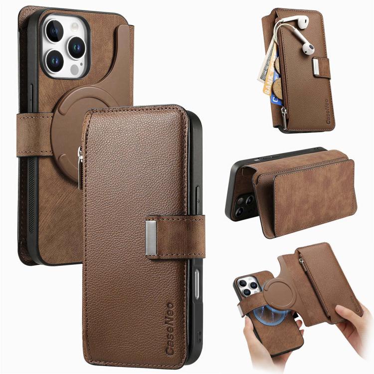 CaseNeo MagSafe RFID Anti-theft Zipper Wallet Retro Leather Phone Case, For iPhone 16, For iPhone 15 Pro Max, For iPhone 15 Pro, For iPhone 15 Plus, For iPhone 15, For iPhone 14