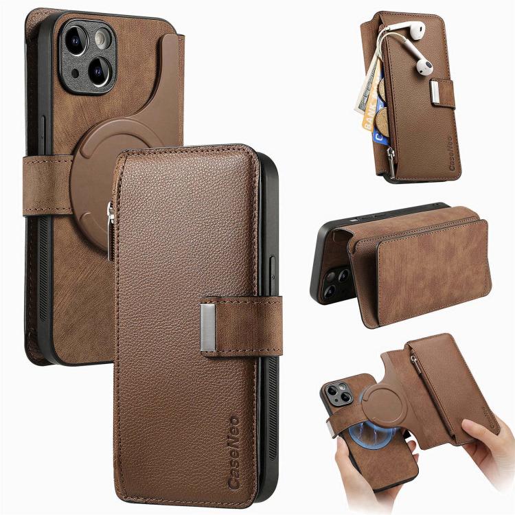 CaseNeo MagSafe RFID Anti-theft Zipper Wallet Retro Leather Phone Case, For iPhone 16, For iPhone 15 Pro Max, For iPhone 15 Pro, For iPhone 15 Plus, For iPhone 15, For iPhone 14