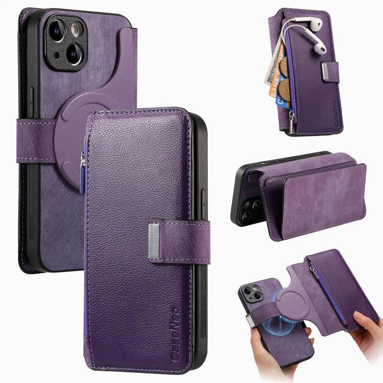CaseNeo MagSafe RFID Anti-theft Zipper Wallet Retro Leather Phone Case, For iPhone 16, For iPhone 15 Pro Max, For iPhone 15 Pro, For iPhone 15 Plus, For iPhone 15, For iPhone 14