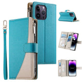 Stitching Multi-card Zipper Wallet Leather Phone Case with Short Strap, For iPhone 14 Pro Max, For iPhone SE 2022 / SE 2020 / 8 / 7, For iPhone 13 Pro Max, For iPhone 13 Pro, For iPhone 13 mini, For iPhone 12 / 12 Pro, For iPhone 12 Pro Max            ...