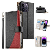 Stitching Multi-card Zipper Wallet Leather Phone Case with Short Strap, For iPhone 14 Pro Max, For iPhone SE 2022 / SE 2020 / 8 / 7, For iPhone 13 Pro Max, For iPhone 13 Pro, For iPhone 13 mini, For iPhone 12 / 12 Pro, For iPhone 12 Pro Max            ...