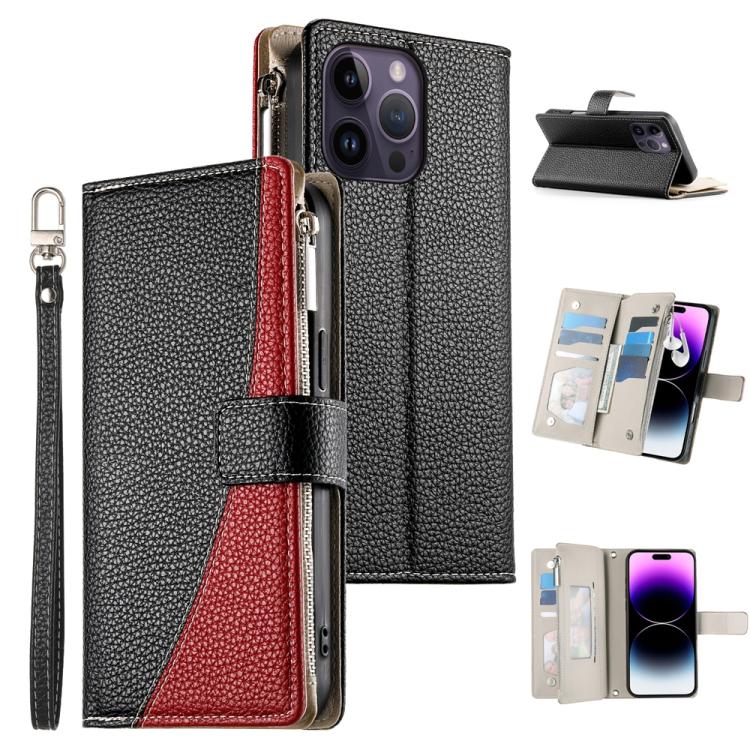 Stitching Multi-card Zipper Wallet Leather Phone Case with Short Strap, For iPhone 14 Pro Max, For iPhone SE 2022 / SE 2020 / 8 / 7, For iPhone 13 Pro Max, For iPhone 13 Pro, For iPhone 13 mini, For iPhone 12 / 12 Pro, For iPhone 12 Pro Max            ...