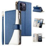 Stitching Multi-card Zipper Wallet Leather Phone Case with Short Strap, For iPhone 14 Pro Max, For iPhone SE 2022 / SE 2020 / 8 / 7, For iPhone 13 Pro Max, For iPhone 13 Pro, For iPhone 13 mini, For iPhone 12 / 12 Pro, For iPhone 12 Pro Max            ...