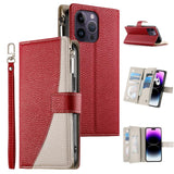 Stitching Multi-card Zipper Wallet Leather Phone Case with Short Strap, For iPhone 14 Pro Max, For iPhone SE 2022 / SE 2020 / 8 / 7, For iPhone 13 Pro Max, For iPhone 13 Pro, For iPhone 13 mini, For iPhone 12 / 12 Pro, For iPhone 12 Pro Max            ...