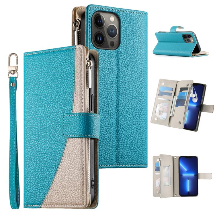 Stitching Multi-card Zipper Wallet Leather Phone Case with Short Strap, For iPhone 14 Pro Max, For iPhone SE 2022 / SE 2020 / 8 / 7, For iPhone 13 Pro Max, For iPhone 13 Pro, For iPhone 13 mini, For iPhone 12 / 12 Pro, For iPhone 12 Pro Max            ...