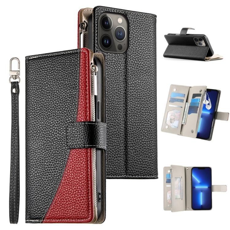 Stitching Multi-card Zipper Wallet Leather Phone Case with Short Strap, For iPhone 14 Pro Max, For iPhone SE 2022 / SE 2020 / 8 / 7, For iPhone 13 Pro Max, For iPhone 13 Pro, For iPhone 13 mini, For iPhone 12 / 12 Pro, For iPhone 12 Pro Max            ...