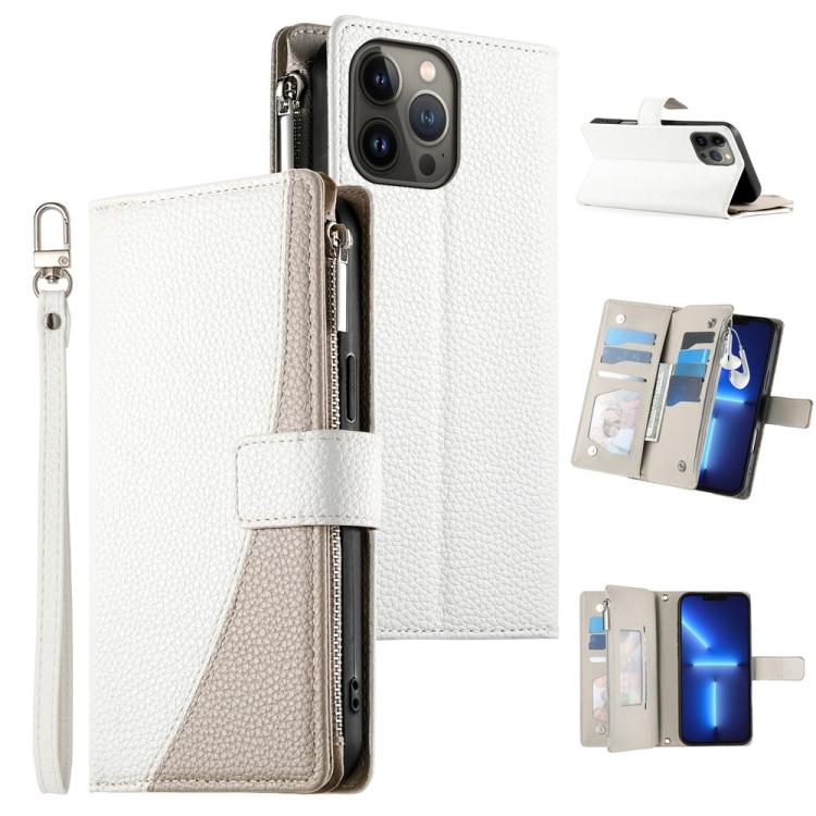 Stitching Multi-card Zipper Wallet Leather Phone Case with Short Strap, For iPhone 14 Pro Max, For iPhone SE 2022 / SE 2020 / 8 / 7, For iPhone 13 Pro Max, For iPhone 13 Pro, For iPhone 13 mini, For iPhone 12 / 12 Pro, For iPhone 12 Pro Max            ...