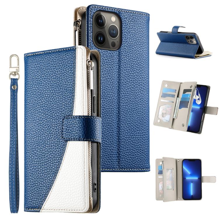 Stitching Multi-card Zipper Wallet Leather Phone Case with Short Strap, For iPhone 14 Pro Max, For iPhone SE 2022 / SE 2020 / 8 / 7, For iPhone 13 Pro Max, For iPhone 13 Pro, For iPhone 13 mini, For iPhone 12 / 12 Pro, For iPhone 12 Pro Max            ...