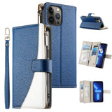 Stitching Multi-card Zipper Wallet Leather Phone Case with Short Strap, For iPhone 14 Pro Max, For iPhone SE 2022 / SE 2020 / 8 / 7, For iPhone 13 Pro Max, For iPhone 13 Pro, For iPhone 13 mini, For iPhone 12 / 12 Pro, For iPhone 12 Pro Max            ...