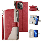 Stitching Multi-card Zipper Wallet Leather Phone Case with Short Strap, For iPhone 14 Pro Max, For iPhone SE 2022 / SE 2020 / 8 / 7, For iPhone 13 Pro Max, For iPhone 13 Pro, For iPhone 13 mini, For iPhone 12 / 12 Pro, For iPhone 12 Pro Max            ...