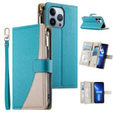 Stitching Multi-card Zipper Wallet Leather Phone Case with Short Strap, For iPhone 14 Pro Max, For iPhone SE 2022 / SE 2020 / 8 / 7, For iPhone 13 Pro Max, For iPhone 13 Pro, For iPhone 13 mini, For iPhone 12 / 12 Pro, For iPhone 12 Pro Max            ...