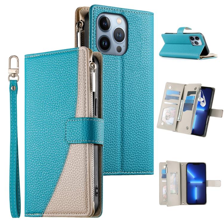 Stitching Multi-card Zipper Wallet Leather Phone Case with Short Strap, For iPhone 14 Pro Max, For iPhone SE 2022 / SE 2020 / 8 / 7, For iPhone 13 Pro Max, For iPhone 13 Pro, For iPhone 13 mini, For iPhone 12 / 12 Pro, For iPhone 12 Pro Max            ...