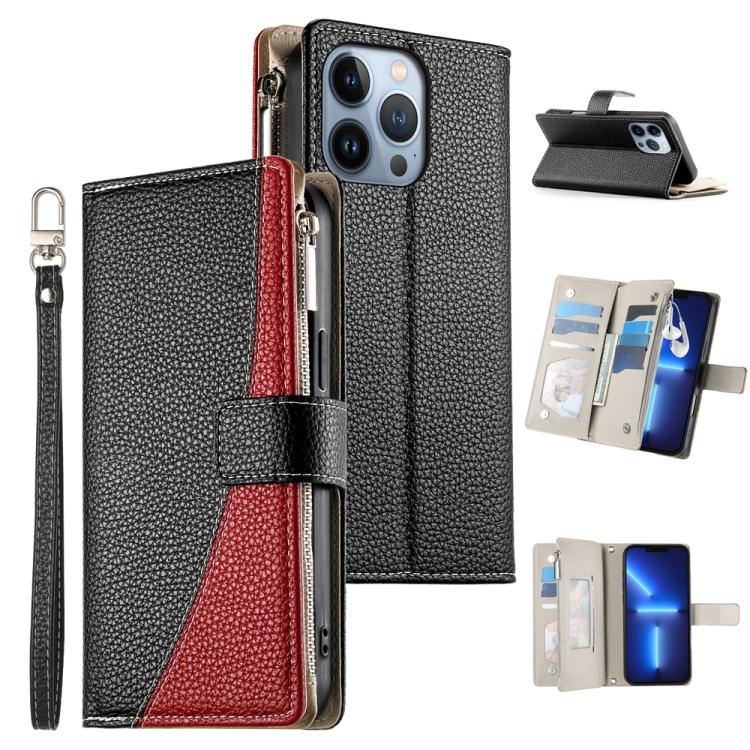 Stitching Multi-card Zipper Wallet Leather Phone Case with Short Strap, For iPhone 14 Pro Max, For iPhone SE 2022 / SE 2020 / 8 / 7, For iPhone 13 Pro Max, For iPhone 13 Pro, For iPhone 13 mini, For iPhone 12 / 12 Pro, For iPhone 12 Pro Max            ...