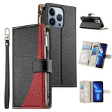 Stitching Multi-card Zipper Wallet Leather Phone Case with Short Strap, For iPhone 14 Pro Max, For iPhone SE 2022 / SE 2020 / 8 / 7, For iPhone 13 Pro Max, For iPhone 13 Pro, For iPhone 13 mini, For iPhone 12 / 12 Pro, For iPhone 12 Pro Max            ...