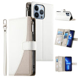 Stitching Multi-card Zipper Wallet Leather Phone Case with Short Strap, For iPhone 14 Pro Max, For iPhone SE 2022 / SE 2020 / 8 / 7, For iPhone 13 Pro Max, For iPhone 13 Pro, For iPhone 13 mini, For iPhone 12 / 12 Pro, For iPhone 12 Pro Max            ...