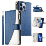 Stitching Multi-card Zipper Wallet Leather Phone Case with Short Strap, For iPhone 14 Pro Max, For iPhone SE 2022 / SE 2020 / 8 / 7, For iPhone 13 Pro Max, For iPhone 13 Pro, For iPhone 13 mini, For iPhone 12 / 12 Pro, For iPhone 12 Pro Max            ...