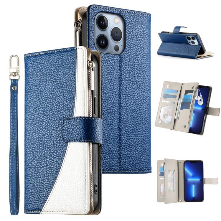 Stitching Multi-card Zipper Wallet Leather Phone Case with Short Strap, For iPhone 14 Pro Max, For iPhone SE 2022 / SE 2020 / 8 / 7, For iPhone 13 Pro Max, For iPhone 13 Pro, For iPhone 13 mini, For iPhone 12 / 12 Pro, For iPhone 12 Pro Max            ...