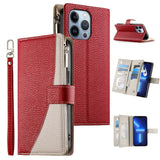 Stitching Multi-card Zipper Wallet Leather Phone Case with Short Strap, For iPhone 14 Pro Max, For iPhone SE 2022 / SE 2020 / 8 / 7, For iPhone 13 Pro Max, For iPhone 13 Pro, For iPhone 13 mini, For iPhone 12 / 12 Pro, For iPhone 12 Pro Max            ...