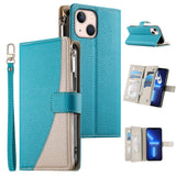 Stitching Multi-card Zipper Wallet Leather Phone Case with Short Strap, For iPhone 14 Pro Max, For iPhone SE 2022 / SE 2020 / 8 / 7, For iPhone 13 Pro Max, For iPhone 13 Pro, For iPhone 13 mini, For iPhone 12 / 12 Pro, For iPhone 12 Pro Max            ...
