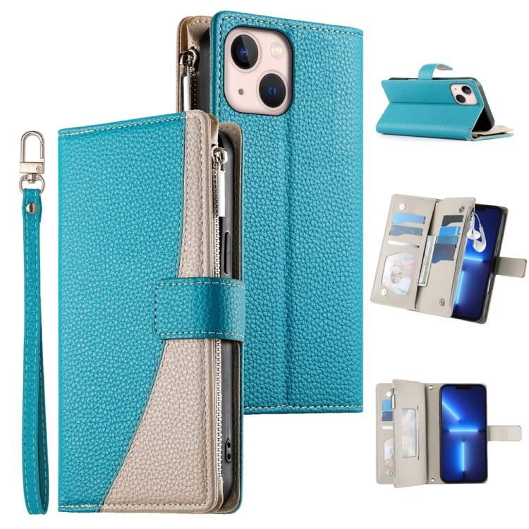 Stitching Multi-card Zipper Wallet Leather Phone Case with Short Strap, For iPhone 14 Pro Max, For iPhone SE 2022 / SE 2020 / 8 / 7, For iPhone 13 Pro Max, For iPhone 13 Pro, For iPhone 13 mini, For iPhone 12 / 12 Pro, For iPhone 12 Pro Max            ...