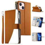 Stitching Multi-card Zipper Wallet Leather Phone Case with Short Strap, For iPhone 14 Pro Max, For iPhone SE 2022 / SE 2020 / 8 / 7, For iPhone 13 Pro Max, For iPhone 13 Pro, For iPhone 13 mini, For iPhone 12 / 12 Pro, For iPhone 12 Pro Max            ...