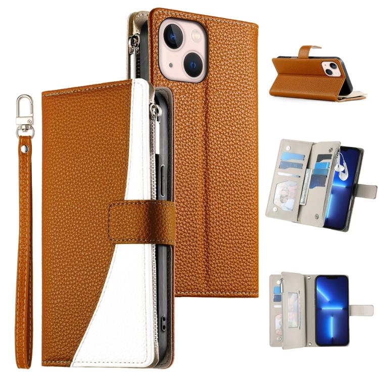 Stitching Multi-card Zipper Wallet Leather Phone Case with Short Strap, For iPhone 14 Pro Max, For iPhone SE 2022 / SE 2020 / 8 / 7, For iPhone 13 Pro Max, For iPhone 13 Pro, For iPhone 13 mini, For iPhone 12 / 12 Pro, For iPhone 12 Pro Max            ...