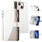 Stitching Multi-card Zipper Wallet Leather Phone Case with Short Strap, For iPhone 14 Pro Max, For iPhone SE 2022 / SE 2020 / 8 / 7, For iPhone 13 Pro Max, For iPhone 13 Pro, For iPhone 13 mini, For iPhone 12 / 12 Pro, For iPhone 12 Pro Max            ...