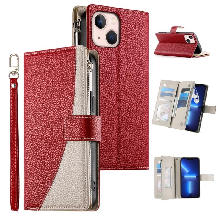 Stitching Multi-card Zipper Wallet Leather Phone Case with Short Strap, For iPhone 14 Pro Max, For iPhone SE 2022 / SE 2020 / 8 / 7, For iPhone 13 Pro Max, For iPhone 13 Pro, For iPhone 13 mini, For iPhone 12 / 12 Pro, For iPhone 12 Pro Max            ...