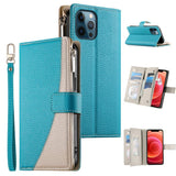 Stitching Multi-card Zipper Wallet Leather Phone Case with Short Strap, For iPhone 14 Pro Max, For iPhone SE 2022 / SE 2020 / 8 / 7, For iPhone 13 Pro Max, For iPhone 13 Pro, For iPhone 13 mini, For iPhone 12 / 12 Pro, For iPhone 12 Pro Max            ...