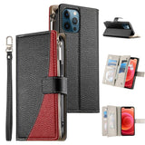 Stitching Multi-card Zipper Wallet Leather Phone Case with Short Strap, For iPhone 14 Pro Max, For iPhone SE 2022 / SE 2020 / 8 / 7, For iPhone 13 Pro Max, For iPhone 13 Pro, For iPhone 13 mini, For iPhone 12 / 12 Pro, For iPhone 12 Pro Max            ...