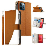 Stitching Multi-card Zipper Wallet Leather Phone Case with Short Strap, For iPhone 14 Pro Max, For iPhone SE 2022 / SE 2020 / 8 / 7, For iPhone 13 Pro Max, For iPhone 13 Pro, For iPhone 13 mini, For iPhone 12 / 12 Pro, For iPhone 12 Pro Max            ...