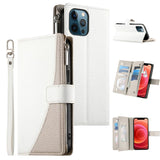 Stitching Multi-card Zipper Wallet Leather Phone Case with Short Strap, For iPhone 14 Pro Max, For iPhone SE 2022 / SE 2020 / 8 / 7, For iPhone 13 Pro Max, For iPhone 13 Pro, For iPhone 13 mini, For iPhone 12 / 12 Pro, For iPhone 12 Pro Max            ...