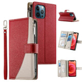 Stitching Multi-card Zipper Wallet Leather Phone Case with Short Strap, For iPhone 14 Pro Max, For iPhone SE 2022 / SE 2020 / 8 / 7, For iPhone 13 Pro Max, For iPhone 13 Pro, For iPhone 13 mini, For iPhone 12 / 12 Pro, For iPhone 12 Pro Max            ...