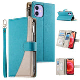 Stitching Multi-card Zipper Wallet Leather Phone Case with Short Strap, For iPhone 14 Pro Max, For iPhone SE 2022 / SE 2020 / 8 / 7, For iPhone 13 Pro Max, For iPhone 13 Pro, For iPhone 13 mini, For iPhone 12 / 12 Pro, For iPhone 12 Pro Max            ...