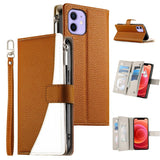 Stitching Multi-card Zipper Wallet Leather Phone Case with Short Strap, For iPhone 14 Pro Max, For iPhone SE 2022 / SE 2020 / 8 / 7, For iPhone 13 Pro Max, For iPhone 13 Pro, For iPhone 13 mini, For iPhone 12 / 12 Pro, For iPhone 12 Pro Max            ...