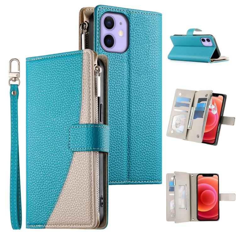 Stitching Multi-card Zipper Wallet Leather Phone Case with Short Strap, For iPhone 14 Pro Max, For iPhone SE 2022 / SE 2020 / 8 / 7, For iPhone 13 Pro Max, For iPhone 13 Pro, For iPhone 13 mini, For iPhone 12 / 12 Pro, For iPhone 12 Pro Max            ...