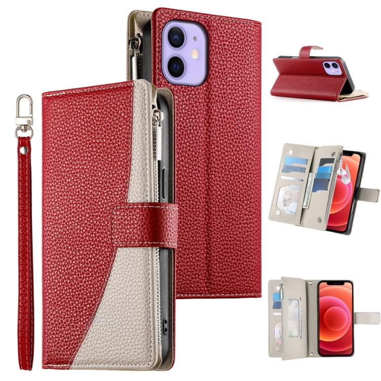 Stitching Multi-card Zipper Wallet Leather Phone Case with Short Strap, For iPhone 14 Pro Max, For iPhone SE 2022 / SE 2020 / 8 / 7, For iPhone 13 Pro Max, For iPhone 13 Pro, For iPhone 13 mini, For iPhone 12 / 12 Pro, For iPhone 12 Pro Max            ...