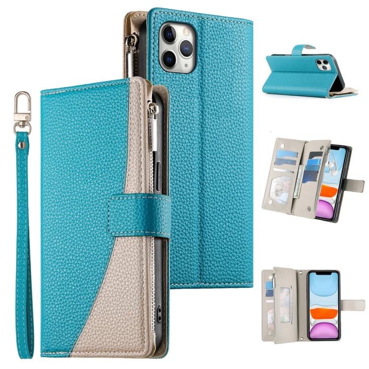 Stitching Multi-card Zipper Wallet Leather Phone Case with Short Strap, For iPhone 11 Pro Max, For iPhone 11, For iPhone 11 Pro, For iPhone X / XS, For iPhone XR, For iPhone XS Max, For iPhone 8 Plus / 7 Plus