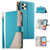 Stitching Multi-card Zipper Wallet Leather Phone Case with Short Strap, For iPhone 11 Pro Max, For iPhone 11, For iPhone 11 Pro, For iPhone X / XS, For iPhone XR, For iPhone XS Max, For iPhone 8 Plus / 7 Plus
