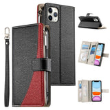 Stitching Multi-card Zipper Wallet Leather Phone Case with Short Strap, For iPhone 11 Pro Max, For iPhone 11, For iPhone 11 Pro, For iPhone X / XS, For iPhone XR, For iPhone XS Max, For iPhone 8 Plus / 7 Plus