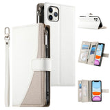 Stitching Multi-card Zipper Wallet Leather Phone Case with Short Strap, For iPhone 11 Pro Max, For iPhone 11, For iPhone 11 Pro, For iPhone X / XS, For iPhone XR, For iPhone XS Max, For iPhone 8 Plus / 7 Plus