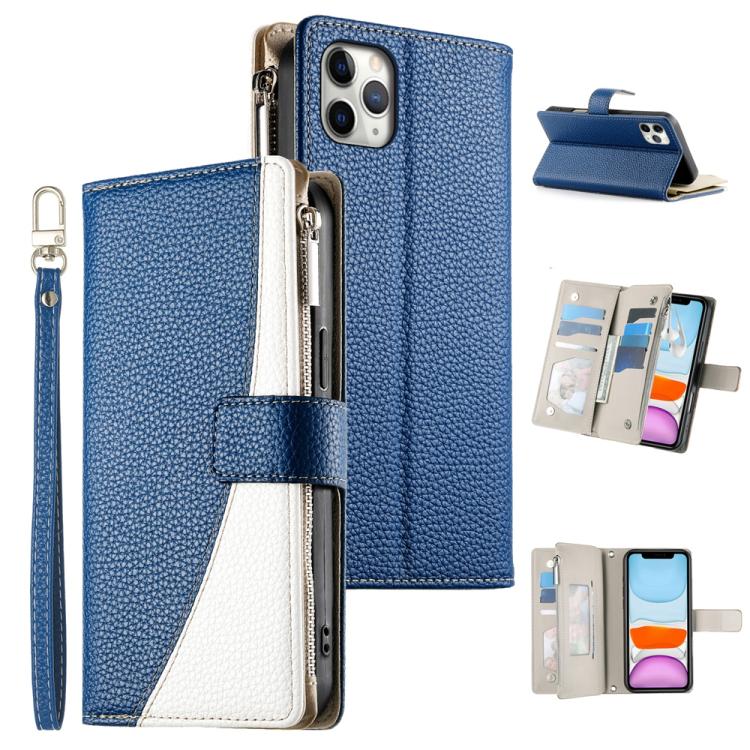 Stitching Multi-card Zipper Wallet Leather Phone Case with Short Strap, For iPhone 11 Pro Max, For iPhone 11, For iPhone 11 Pro, For iPhone X / XS, For iPhone XR, For iPhone XS Max, For iPhone 8 Plus / 7 Plus