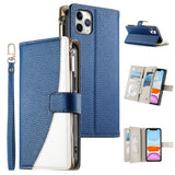 Stitching Multi-card Zipper Wallet Leather Phone Case with Short Strap, For iPhone 11 Pro Max, For iPhone 11, For iPhone 11 Pro, For iPhone X / XS, For iPhone XR, For iPhone XS Max, For iPhone 8 Plus / 7 Plus