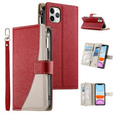 Stitching Multi-card Zipper Wallet Leather Phone Case with Short Strap, For iPhone 11 Pro Max, For iPhone 11, For iPhone 11 Pro, For iPhone X / XS, For iPhone XR, For iPhone XS Max, For iPhone 8 Plus / 7 Plus