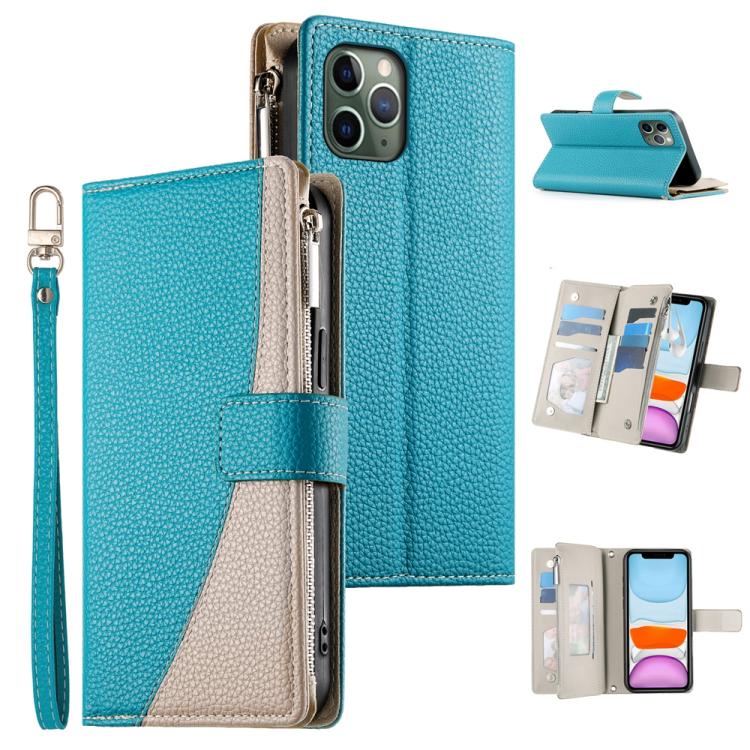 Stitching Multi-card Zipper Wallet Leather Phone Case with Short Strap, For iPhone 11 Pro Max, For iPhone 11, For iPhone 11 Pro, For iPhone X / XS, For iPhone XR, For iPhone XS Max, For iPhone 8 Plus / 7 Plus
