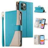 Stitching Multi-card Zipper Wallet Leather Phone Case with Short Strap, For iPhone 11 Pro Max, For iPhone 11, For iPhone 11 Pro, For iPhone X / XS, For iPhone XR, For iPhone XS Max, For iPhone 8 Plus / 7 Plus