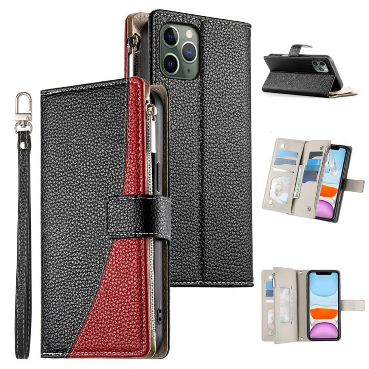 Stitching Multi-card Zipper Wallet Leather Phone Case with Short Strap, For iPhone 11 Pro Max, For iPhone 11, For iPhone 11 Pro, For iPhone X / XS, For iPhone XR, For iPhone XS Max, For iPhone 8 Plus / 7 Plus